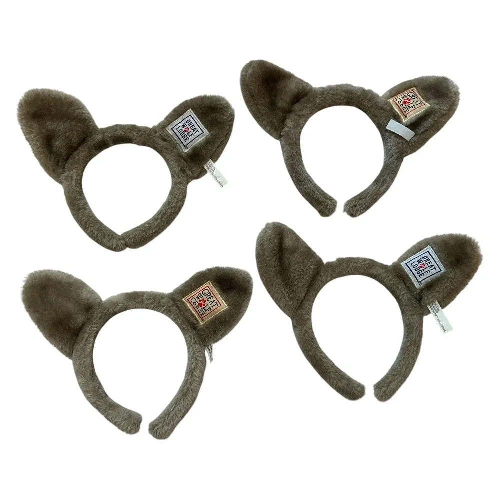 Great Wolf Lodge Wolf Ears Headband Lot of 4 Brown Faux Fur Plush Costume Furry